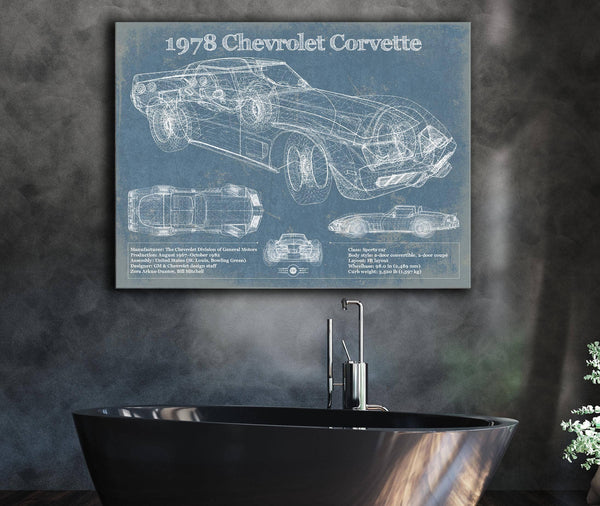 Cutler West 1978 Chevrolet Corvette Blueprint Vintage Auto Print