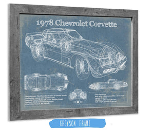 14" x 11" / Greyson Frame Cutler West 1978 Chevrolet Corvette Blueprint Vintage Auto Print