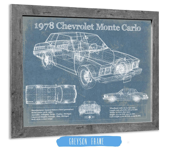 14" x 11" / Greyson Frame Cutler West 1978 Chevrolet Monte Carlo Blueprint Vintage Auto Patent Print