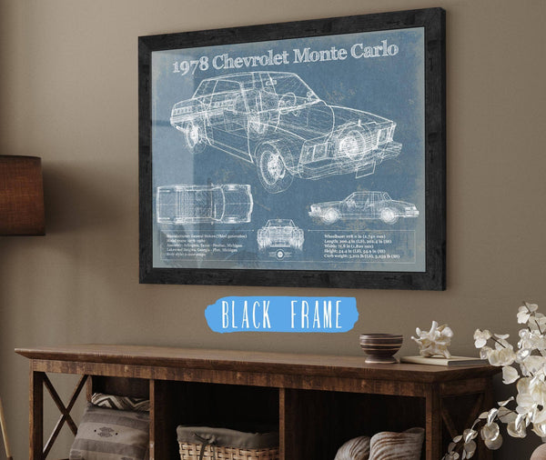 20" x 16" / Black Frame Cutler West 1978 Chevrolet Monte Carlo Blueprint Vintage Auto Patent Print