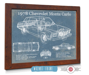 20" x 16" / Walnut Frame Cutler West 1978 Chevrolet Monte Carlo Blueprint Vintage Auto Patent Print