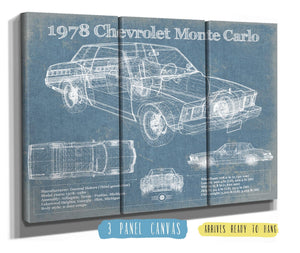 36" x 24" / 3 Panel Canvas Wrap Cutler West 1978 Chevrolet Monte Carlo Blueprint Vintage Auto Patent Print
