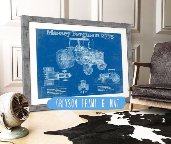14" x 11" / Greyson Frame & Mat Cutler West 1978 Massey Ferguson 2775 Tractor Vintage Blueprint Auto Print