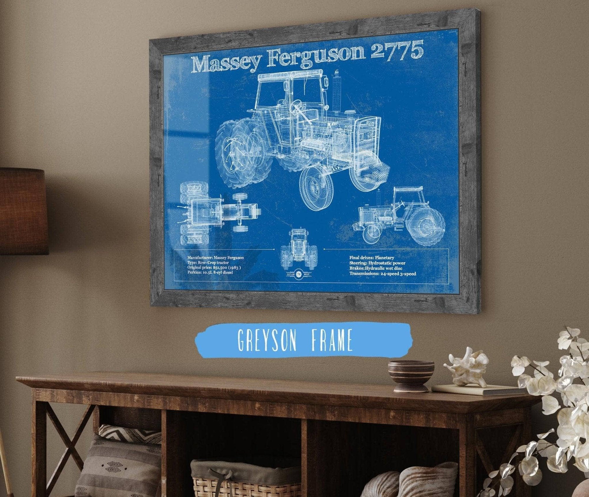 Cutler West Vehicle Collection 1978 Massey Ferguson 2775 Tractor Vintage Blueprint Auto Print