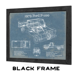 20" x 16" / Black Frame Cutler West 1979 Ford F-100 Blueprint Vintage Auto Print
