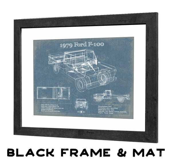 20" x 16" / Black Frame & Mat Cutler West 1979 Ford F-100 Blueprint Vintage Auto Print