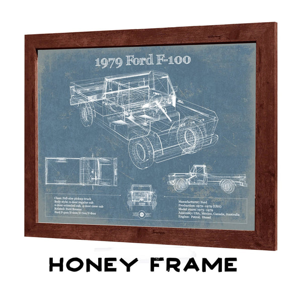 20" x 16" / Walnut Frame Cutler West 1979 Ford F-100 Blueprint Vintage Auto Print