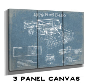 36" x 24" / 3 Panel Canvas Wrap Cutler West 1979 Ford F-100 Blueprint Vintage Auto Print