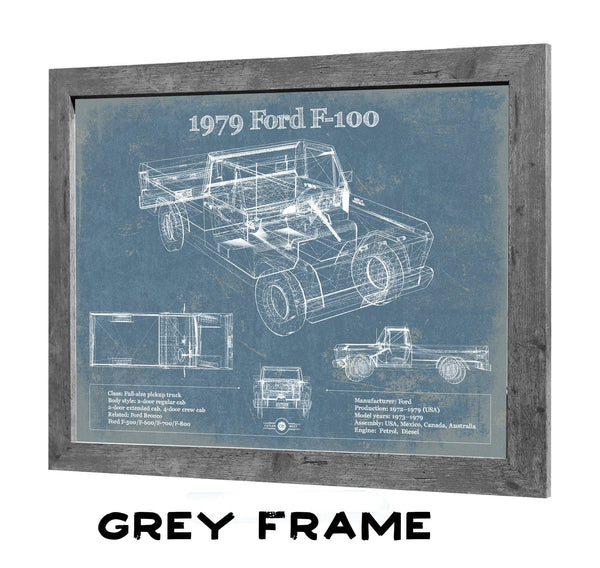 36" x 24" / Greyson Frame Cutler West 1979 Ford F-100 Blueprint Vintage Auto Print