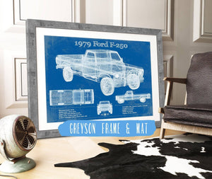 14" x 11" / Greyson Frame & Mat Cutler West 1979 Ford F-250 Vintage Blueprint Auto Print