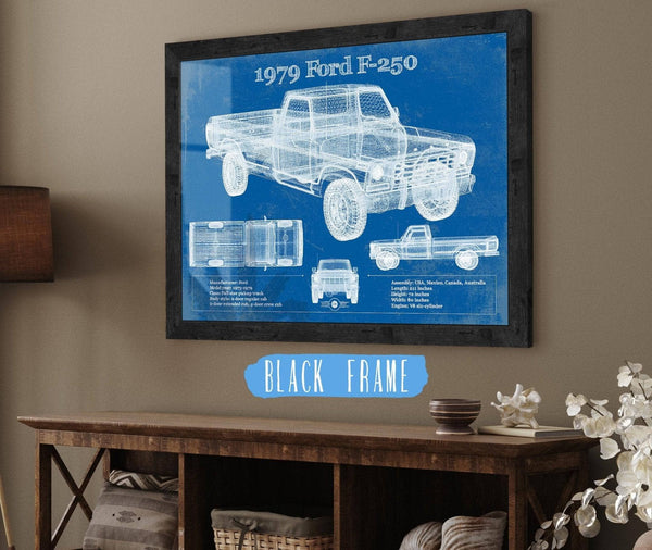 20" x 16" / Black Frame Cutler West 1979 Ford F-250 Vintage Blueprint Auto Print