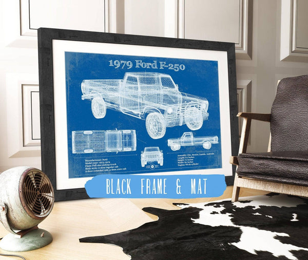 20" x 16" / Black Frame & Mat Cutler West 1979 Ford F-250 Vintage Blueprint Auto Print