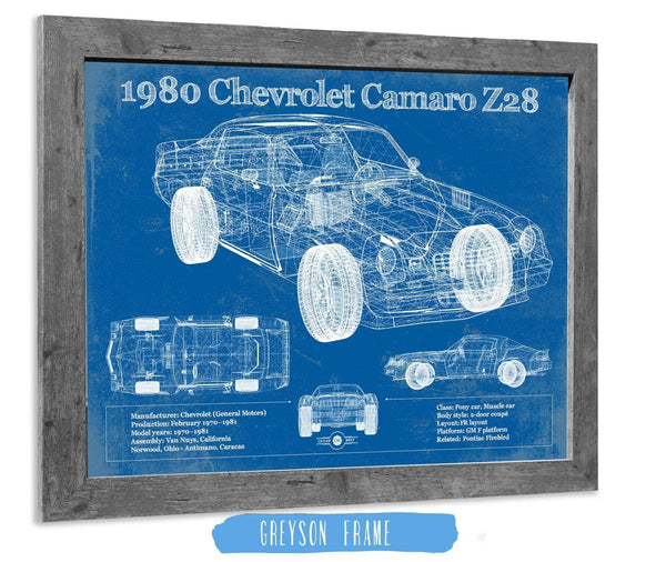 14" x 11" / Greyson Frame Cutler West 1980 Chevrolet Camaro Z28 Vintage Blueprint Auto Print
