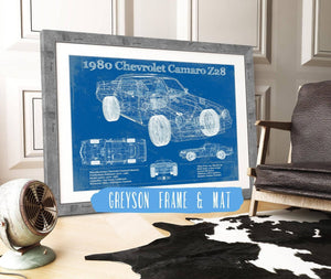14" x 11" / Greyson Frame & Mat Cutler West 1980 Chevrolet Camaro Z28 Vintage Blueprint Auto Print