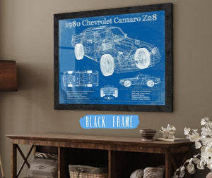 20" x 16" / Black Frame Cutler West 1980 Chevrolet Camaro Z28 Vintage Blueprint Auto Print