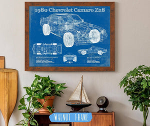 20" x 16" / Walnut Frame Cutler West 1980 Chevrolet Camaro Z28 Vintage Blueprint Auto Print
