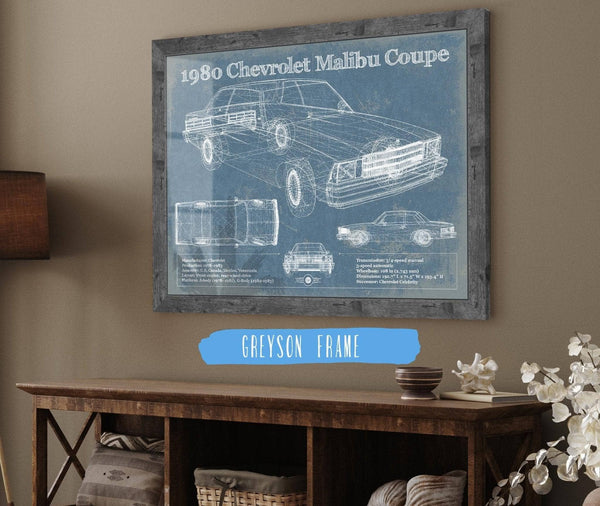 14" x 11" / Greyson Frame Cutler West 1980 Chevrolet Malibu Coupe Blueprint Vintage Auto Patent Print