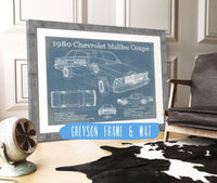 Cutler West Chevrolet Collection 14" x 11" / Greyson Frame & Mat 1980 Chevrolet Malibu Coupe Blueprint Vintage Auto Patent Print 140071