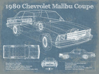 Cutler West Chevrolet Collection 14" x 11" / Unframed 1980 Chevrolet Malibu Coupe Blueprint Vintage Auto Patent Print 140063