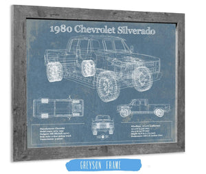 14" x 11" / Greyson Frame Cutler West 1980 Chevrolet Silverado Vintage Blueprint Auto Print