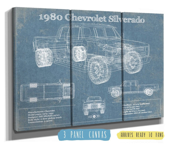 36" x 24" / 3 Panel Canvas Wrap Cutler West 1980 Chevrolet Silverado Vintage Blueprint Auto Print