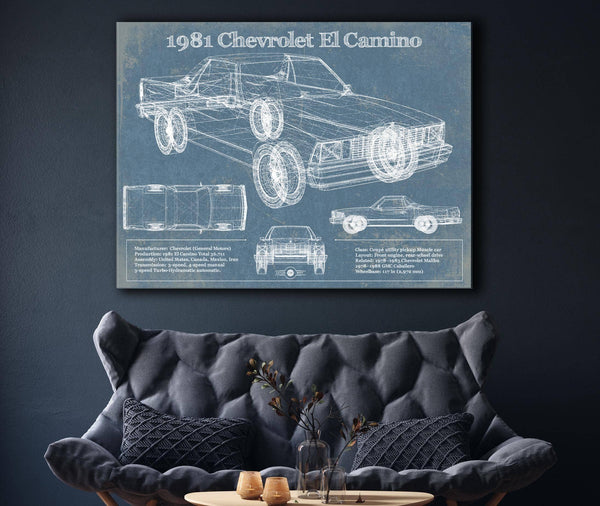 Cutler West 1981 Chevrolet El Camino Vintage Blueprint Auto Print
