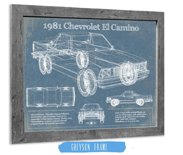 14" x 11" / Greyson Frame Cutler West 1981 Chevrolet El Camino Vintage Blueprint Auto Print
