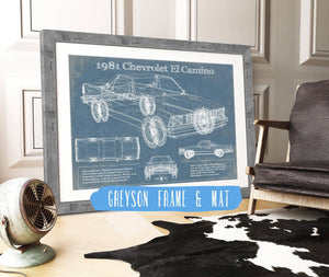 14" x 11" / Greyson Frame & Mat Cutler West 1981 Chevrolet El Camino Vintage Blueprint Auto Print