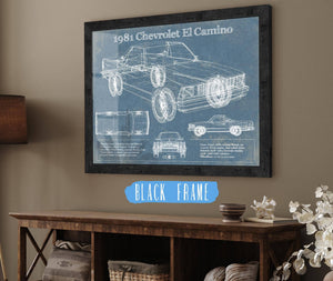 20" x 16" / Black Frame Cutler West 1981 Chevrolet El Camino Vintage Blueprint Auto Print