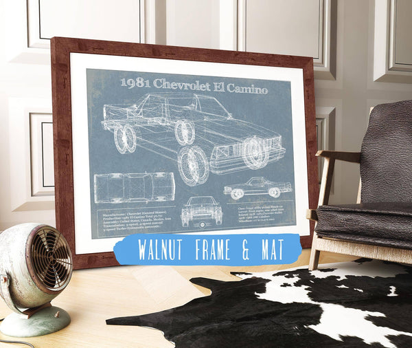 20" x 16" / Walnut Frame & Mat Cutler West 1981 Chevrolet El Camino Vintage Blueprint Auto Print