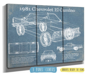 36" x 24" / 3 Panel Canvas Wrap Cutler West 1981 Chevrolet El Camino Vintage Blueprint Auto Print