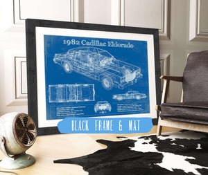 20" x 16" / Black Frame & Mat Cutler West 1982-1983 Cadillac Eldorado Vintage Blueprint Auto Print