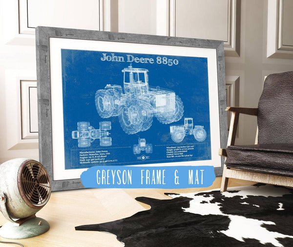 14" x 11" / Greyson Frame & Mat Cutler West 1982 John Deere 8850 4wd Tractor Vintage Blueprint Auto Print