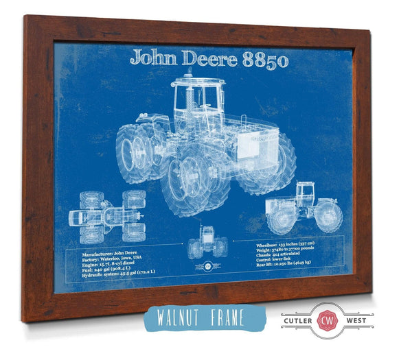 20" x 16" / Walnut Frame Cutler West 1982 John Deere 8850 4wd Tractor Vintage Blueprint Auto Print