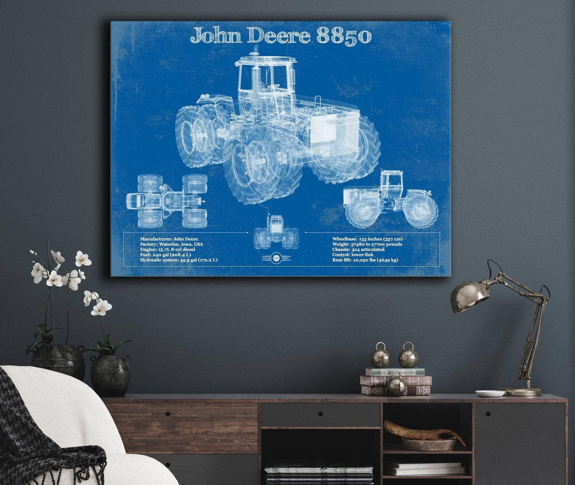 Cutler West 1982 John Deere 8850 4wd Tractor Vintage Blueprint Auto Print
