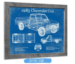 14" x 11" / Greyson Frame Cutler West 1983 Chevrolet C10 - Third generation (Rounded Line) - Vintage Blueprint Auto Print