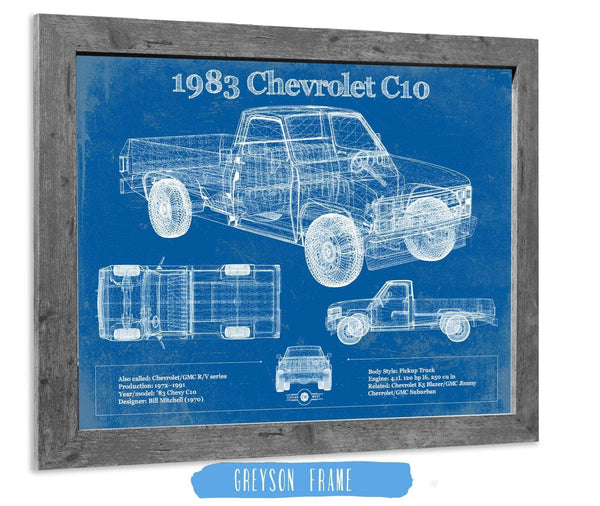 14" x 11" / Greyson Frame Cutler West 1983 Chevrolet C10 - Third generation (Rounded Line) - Vintage Blueprint Auto Print