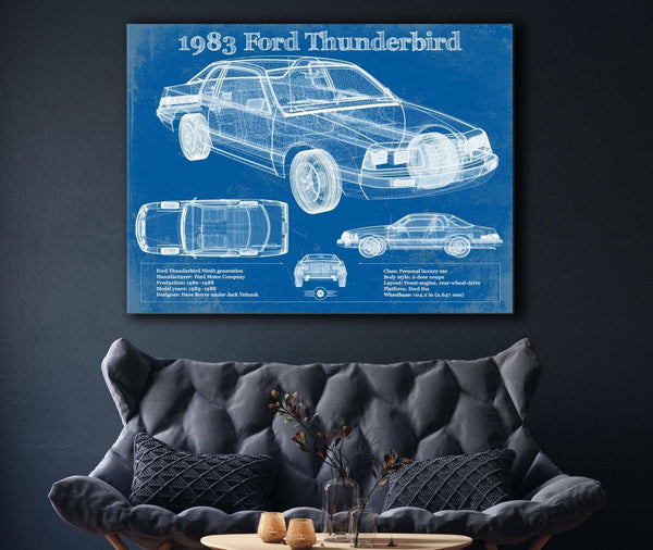 Cutler West 1983 Ford Thunderbird Vintage Blueprint Auto Print