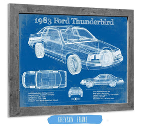 14" x 11" / Greyson Frame Cutler West 1983 Ford Thunderbird Vintage Blueprint Auto Print