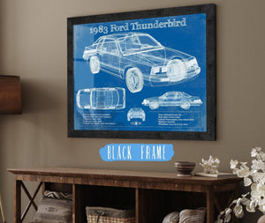 20" x 16" / Black Frame Cutler West 1983 Ford Thunderbird Vintage Blueprint Auto Print
