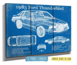 36" x 24" / 3 Panel Canvas Wrap Cutler West 1983 Ford Thunderbird Vintage Blueprint Auto Print
