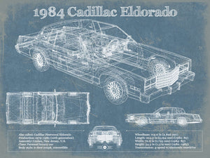 14" x 11" / Unframed Cutler West 1984 Cadillac Eldorado Vintage Blueprint Auto Print