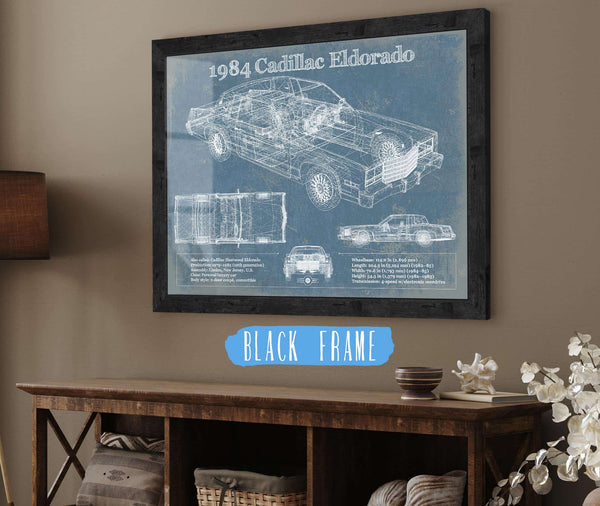 20" x 16" / Black Frame Cutler West 1984 Cadillac Eldorado Vintage Blueprint Auto Print