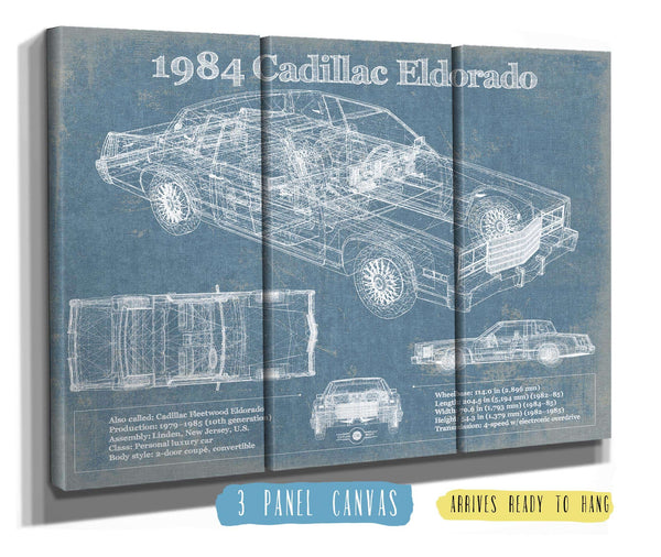 36" x 24" / 3 Panel Canvas Wrap Cutler West 1984 Cadillac Eldorado Vintage Blueprint Auto Print