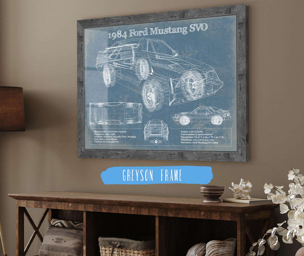 14" x 11" / Greyson Frame Cutler West 1984 Ford Mustang SVO Vintage Blueprint Auto Print