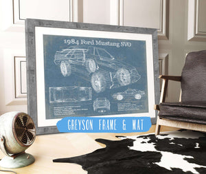 14" x 11" / Greyson Frame & Mat Cutler West 1984 Ford Mustang SVO Vintage Blueprint Auto Print