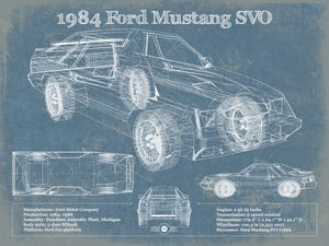 14" x 11" / Unframed Cutler West 1984 Ford Mustang SVO Vintage Blueprint Auto Print