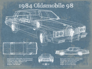 14" x 11" / Unframed Cutler West 1984 Oldsmobile 98 Vintage Blueprint Auto Print