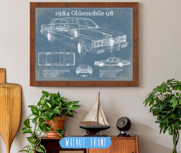 20" x 16" / Walnut Frame Cutler West 1984 Oldsmobile 98 Vintage Blueprint Auto Print