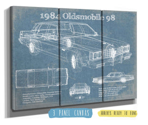 36" x 24" / 3 Panel Canvas Wrap Cutler West 1984 Oldsmobile 98 Vintage Blueprint Auto Print